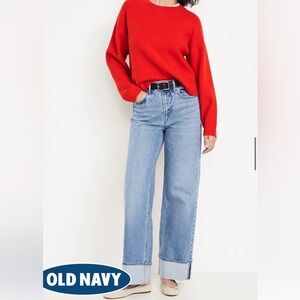 Extra High Waisted Cuffed Wide Leg Jeans